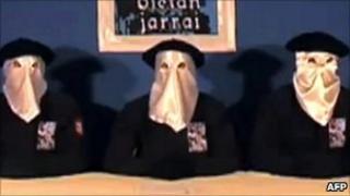 Screen grab from video of Eta members declaring ceasefire on the group's website, 5 September