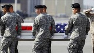 US soldiers carrying coffin of Pte First Class Gebrah Noonan