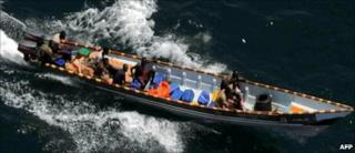 Suspected pirates in the Gulf of Aden, off the coast of Somalia (file photo)