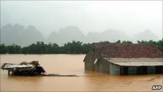 Flooded house in Quang Binh province, Vietnam - 4 October 2010