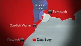 Map of moving sand and data buoy