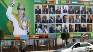 A billboard with a huge picture of Col Gaddafi in Sirte, 8 Oct