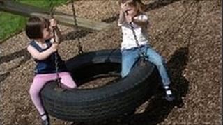 Children on tyre swing