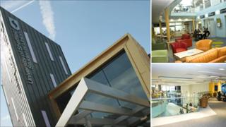 The new students' union entrance (left) and the new interior