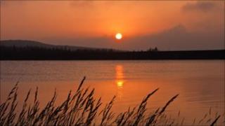 Sunset over lake