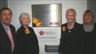 Dr David Grant, Calendar Girls Lynda Logan and Tricia Stewart and Professor Eve Roman from the University of York unveil the centre of excellence