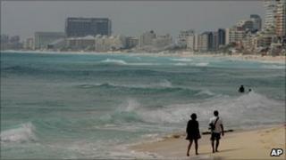 Waves at beach in Cancun, Mexico