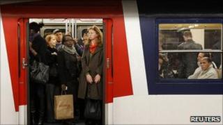 Crowded Paris commuter train