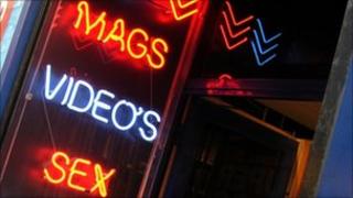Front of a porn shop