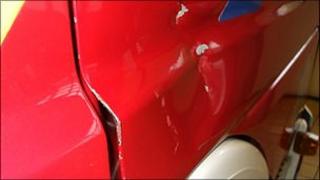 Damage caused to one of the fire engines