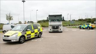 Lorry being escorted