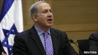 Benjamin Netanyahu speaks during a Likud party meeting