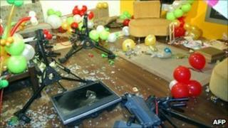 Damaged studio equipment at the offices of Scope TV (18 October 2010)