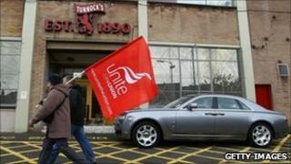 Striking workers at Tunnocks bakery in South Lanarkshire in September