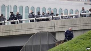 Police alongside a highway near the Pentagon