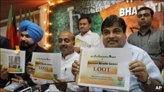 BJP allege corruption in the Commonwealth Games, at a news conference in Delhi on 19 October 2010