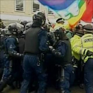 A shot of the EDL and UAF rally in Bolton - not a still from the video being investigated