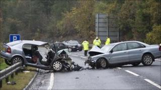 tayside crash a9 dead head three carnage faced crews rescue caption said scene fire were