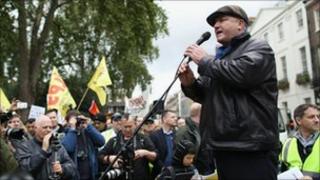 RMT Union general secretary Bob Crow addressing protesters