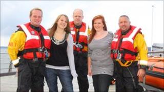 Charlotte and Hannah with members of Exmouth RNLI