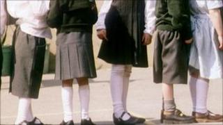 Children lining up in playground