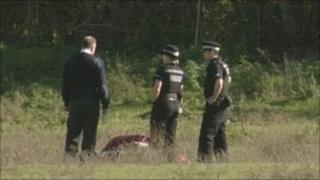 Police officers with the body of the horse