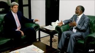 John Kerry meets Sudan's foreign minister, Ali Ahmad Karti, in Khartoum (24 October 2010)