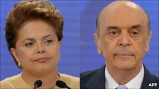 The two candidates for the presidency - Dilma Rousseff (L) and Jose Serra (R)