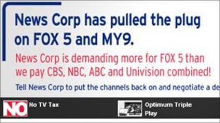 Message on Cablevision website to its customers
