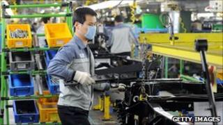 Factory worker at the Ssanyong car plant in Pyeongtaek, Korea