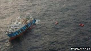 Rescue operation at The Athena. Pic: French Navy