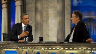 President Barack Obama and Jon Stewart
