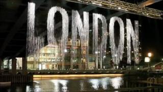 Art Installations by artist Julius Popp which installed on Canary Wharf