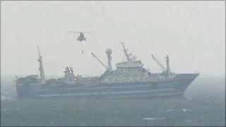 Firefighters being lowered on board Athena