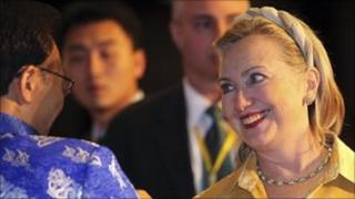 Hillary Clinton with South Korea's President Lee Myung-bak in Hanoi, 29 October