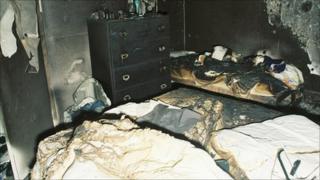 The fire-damaged room