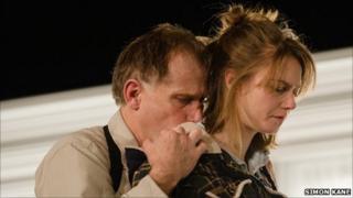 Danny Webb (Ian) and Lydia Wilson (Cate) in Blasted