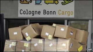 Cargo on fork lift at Cologne cargo airport