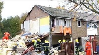 The wreckage of houses damaged by a gas blast in Salford