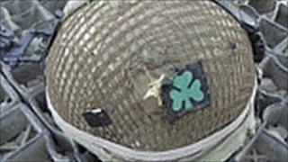 RIR helmet with bullet mark