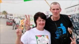 Betty Doherty and Eddie McBride from Derry on the convoy in Libya