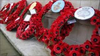 Poppy wreaths on Plymouth Cenotaph