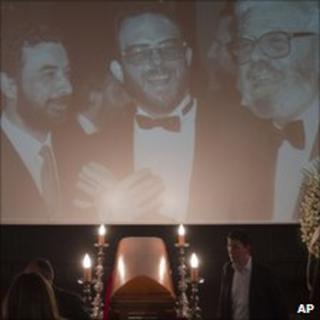 The coffin of Spanish film director Luis Garcia Berlanga