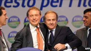 Junior minister Roberto Menia(L), deputy minister Adolfo Urso, Europe Minister Andrea Ronchi and junior minister Antonio Buonfiglio