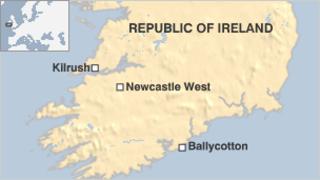 Map showing Ballycotton and Newcastle West