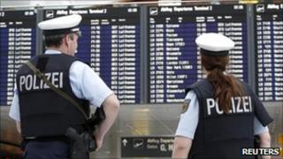 German police officers on patrol at Munich airport
