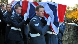 The funeral of Senior Aircraftman Scott Hughes was held in his home village of Y Felinheli