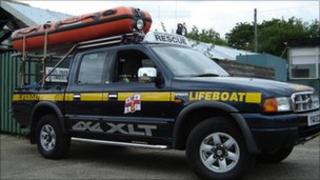 RNLI inland lifeboat and 4x4 vehicle