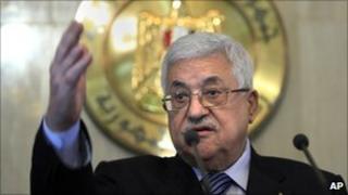 Palestinian President Mahmoud Abbas at a presser in Cairo