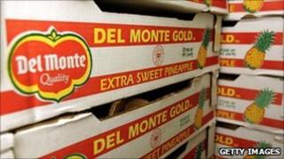 Crates of Del Monte pineapples